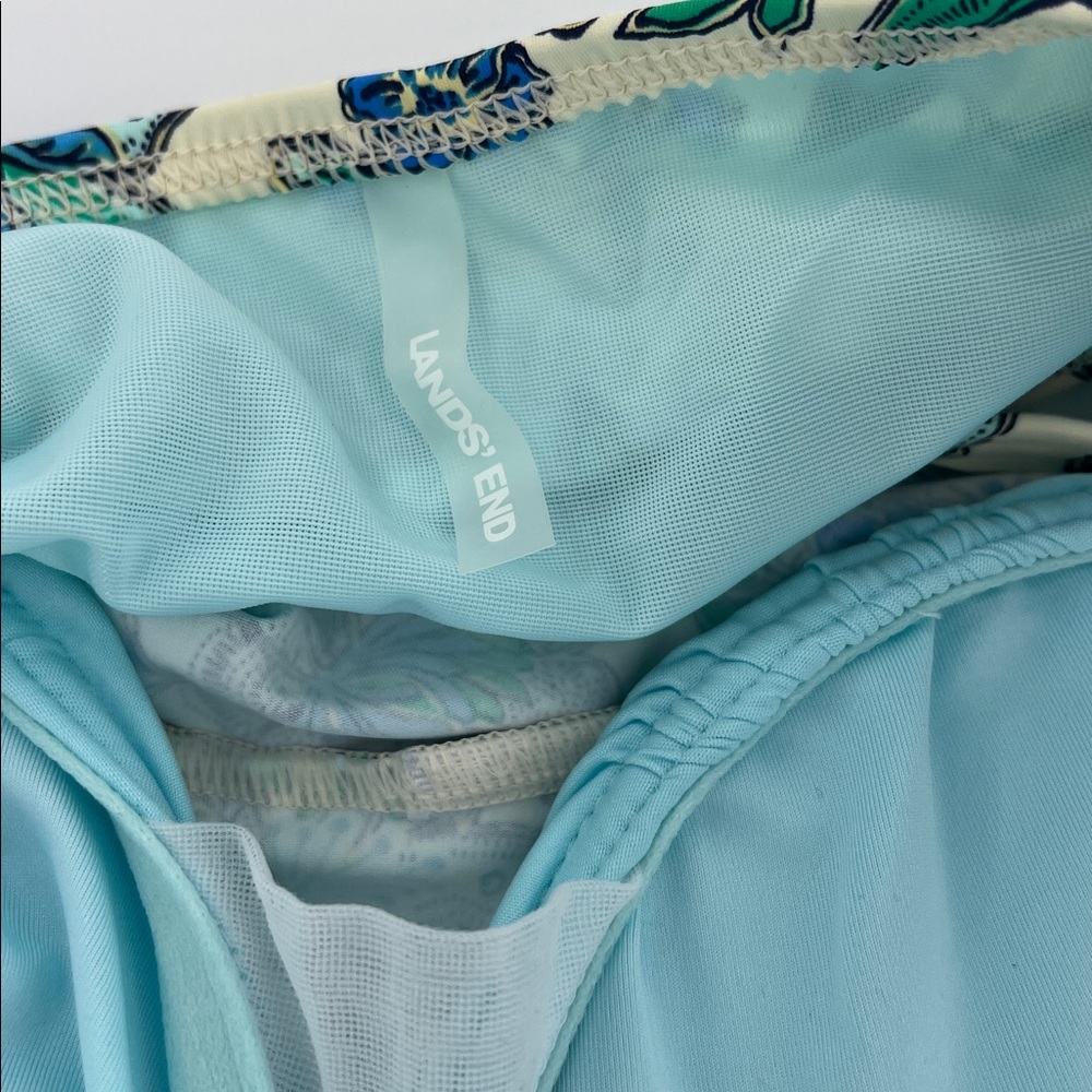 Lands' End yellow Blue Floral Swim Top tankini poolside resort beach mature - Picture 2 of 7